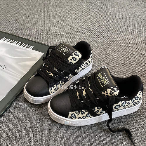 小众复古豹纹设计面包鞋女