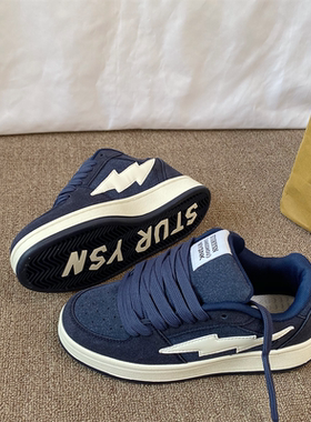 原创小众深蓝色面包鞋女ins潮2025冬季新款学生百搭运动休闲板鞋