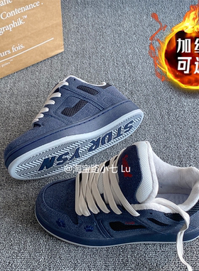 2025冬季新款加绒加厚面包鞋男ins潮复古深蓝色百搭运动休闲板鞋