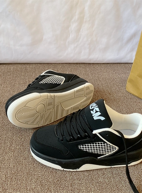 港风原创黑色板鞋女ins潮2026春季新款情侣厚底百搭运动休闲鞋子