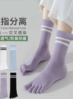 五指袜子女款春秋季运动五趾袜夏季脚趾分趾中筒女士长筒条纹棉袜