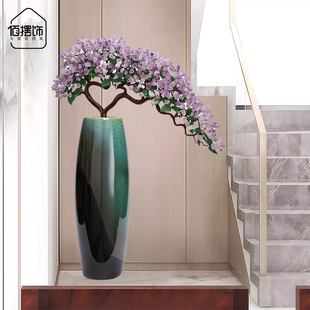 紫水晶落地花瓶发财树摆件高端大气别墅会所楼梯招财乔迁工艺礼品