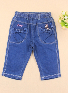 超值清仓 夏新款史努比专柜正品童装 女童韩版牛仔七分裤50552