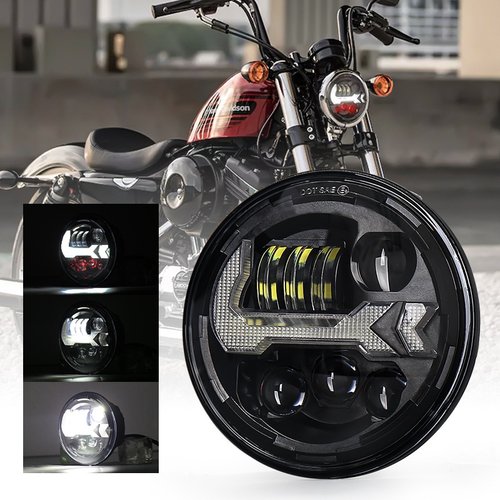 现货摩托车机车改装5.75寸led圆形前大灯头灯远近光背景灯