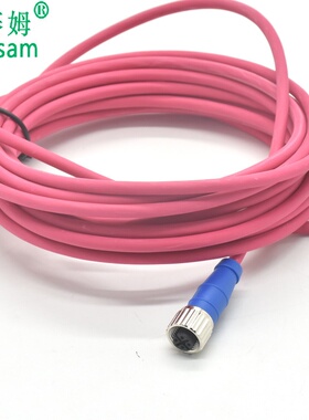 汇林厂家直供红色线PUR电缆M12 4P/8P防水连接器-工业自动化接头