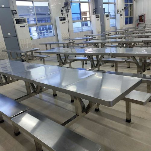 学生食堂餐桌不锈钢桌椅组合员工餐桌椅四人位户外连体长方形餐桌