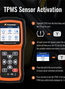 Foxwell T1000 胎压匹配仪 TPMS传感器激活 复位 匹配工具