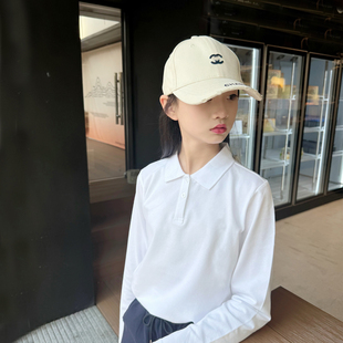 儿童纯白色长袖POLO衫学院风女童翻领T恤有领校服2026春秋新款