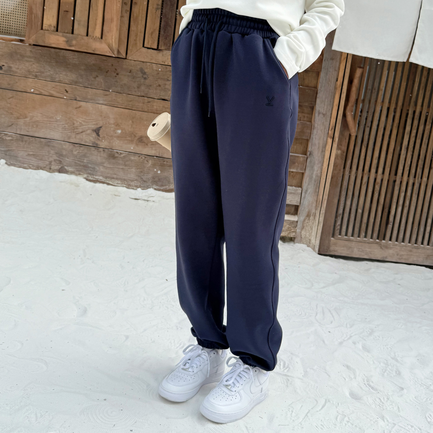 女童加绒运动裤2025冬束脚裤男童中大童宽松学生韩版休闲长裤藏青