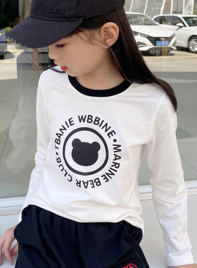 新款女童长袖t恤春秋儿童打底衫宝宝外穿洋气白色内搭纯棉卡通衣