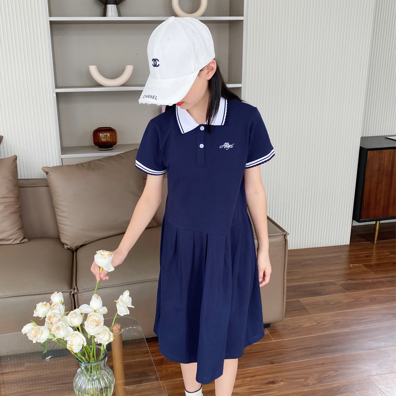 2025夏季女童连衣裙新款儿童学院风POLO领短袖中大童女孩裙子洋气
