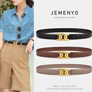 新款女士皮带高级百搭牛仔裤时尚装饰凯旋门腰带简约黑色裤带