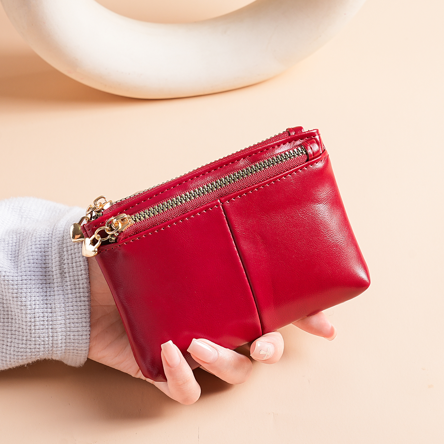 2025新款油蜡皮质小零钱包拉链硬币短款小钱包钥匙手包简约卡包女
