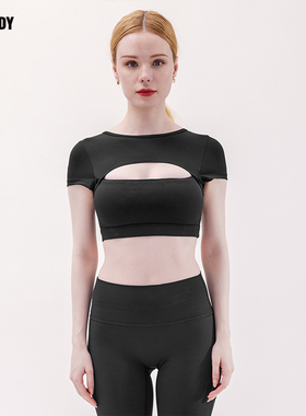slenddy短袖瑜伽上衣女健身跑步运动缕空含胸垫弹力T恤女S2009