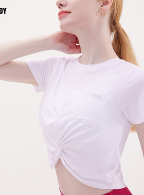 Slenddy Babbie扭结瑜伽服女秋轻薄速干短袖罩衫普拉提上衣S2006