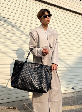 NIN腋下手提托特挎包大容量手提大包复古短途旅行休闲编手提男女