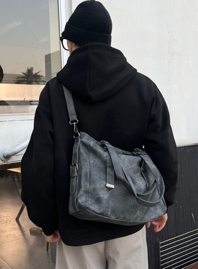 NIN原宿设计款ins单肩斜挎手提复古托特包男女hobo通勤背包pu潮牌