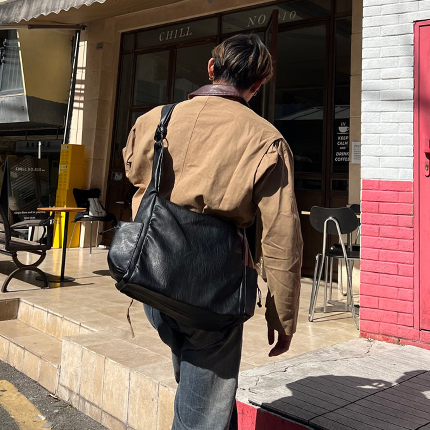 NIN复古托特挎包男女饺子松弛感个性港风pu原宿港风简约时髦街头