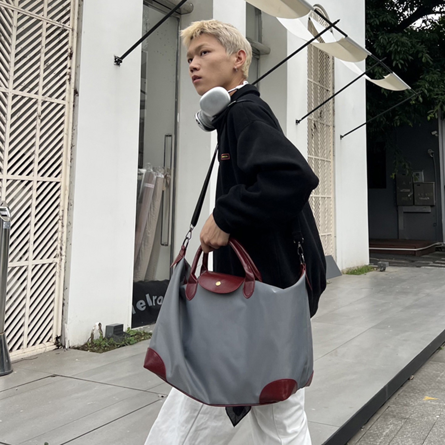 NIN设计款ins复古单肩大容量托特包男女街头手提休闲旅行健身日系