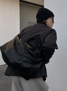 NIN原创设计款ins托特挎包男女休闲时髦皮质背包大容量街头百搭