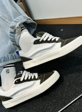 绿白色KNU SKOOL胖胖面包鞋麻布拼接男女美式复古板鞋运动休闲鞋