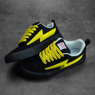 街头板鞋 情侣美式 闪电鞋 胖胖面包鞋 HNLY 休闲鞋 CLN黑黄拼色个性