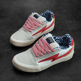 街头板鞋 刺绣美式 闪电鞋 胖胖面包鞋 HNLY 休闲鞋 CLN联名红白色个性