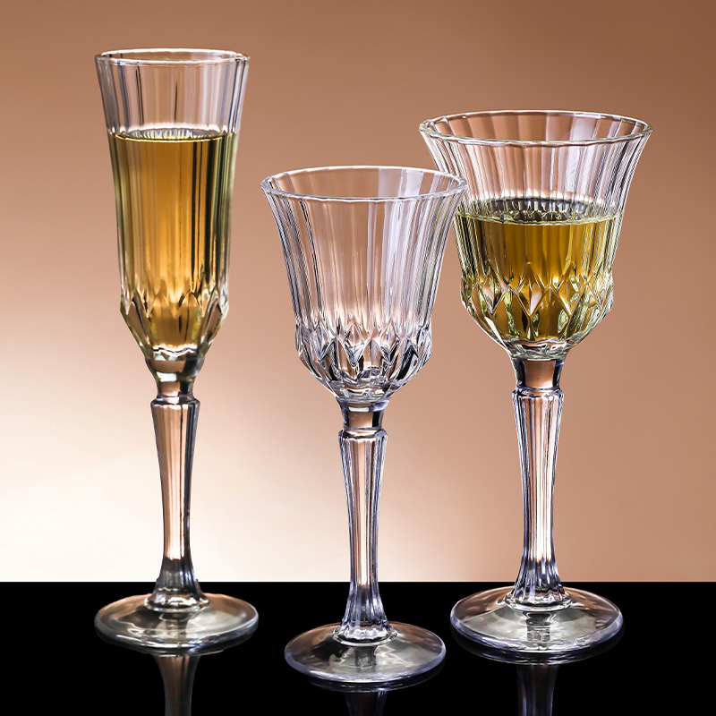 欧式复古刻花玻璃红酒香槟杯高档