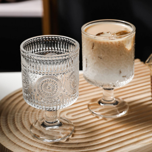 高颜值太阳花玻璃杯子高脚甜品杯