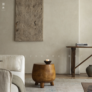 侘寂风实木圆墩原木墩子客厅置物角几 胖墩边几日式 叕木 整木创意