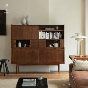 叕木 中古复古风柚木卷帘vintage餐边柜MCM丹麦设计师储物收纳柜