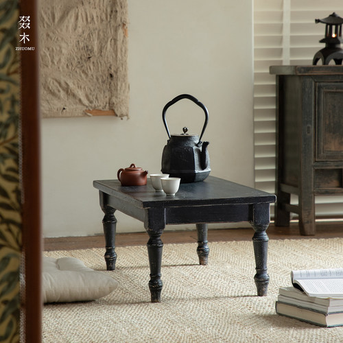 叕木老柚木仿古做旧全实木小茶桌