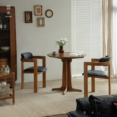 叕木柚木圆形餐桌设计师边桌