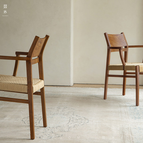 叕木进口柚木环抱式扶手绳编椅