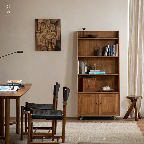 叕木印尼柚木中古风可移动书柜