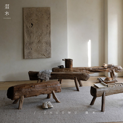 叕木/风化木创意树形长条凳