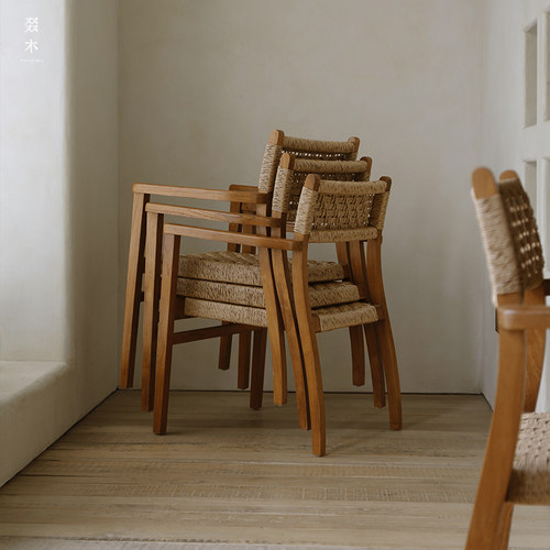 叕木印尼柚木可叠放餐椅