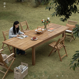 叕木 自然复古风印尼进口全柚木长方形户外花园庭院伸缩折叠长桌