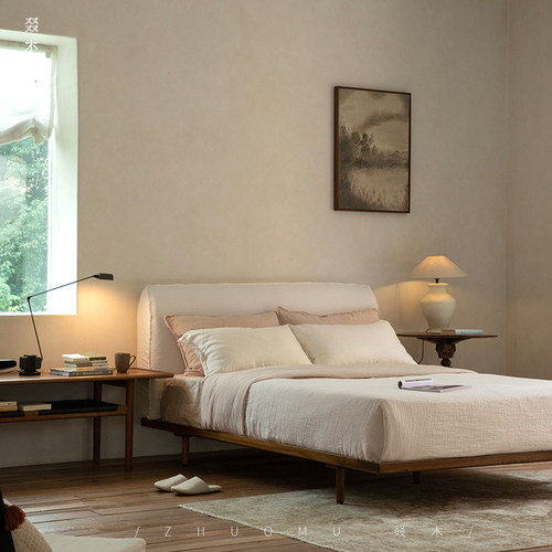 叕木日式侘寂风印尼柚木亚麻床