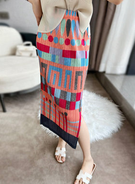 H白百何明星同款褶皱印花长裙小众设计感复古半身裙女夏