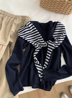 慵懒显瘦带披肩圆领针织衫女韩系百搭软糯薄毛衣秋冬保暖打底衫