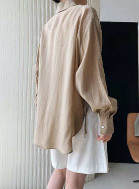 时尚设计感下摆绑带薄款天丝衬衫宽松慵懒休闲防晒衬衣外套女652