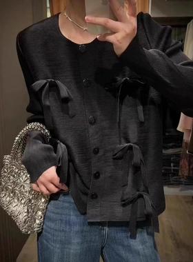 开衫褶皱春夏韩系气质时尚显瘦蝴蝶结欧货弹力设计感防晒开衫上衣