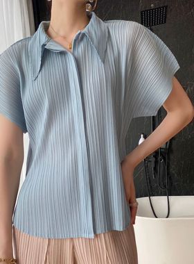 春之三宅2022夏季褶皱时尚气质通勤休闲百搭高端衬衫T恤