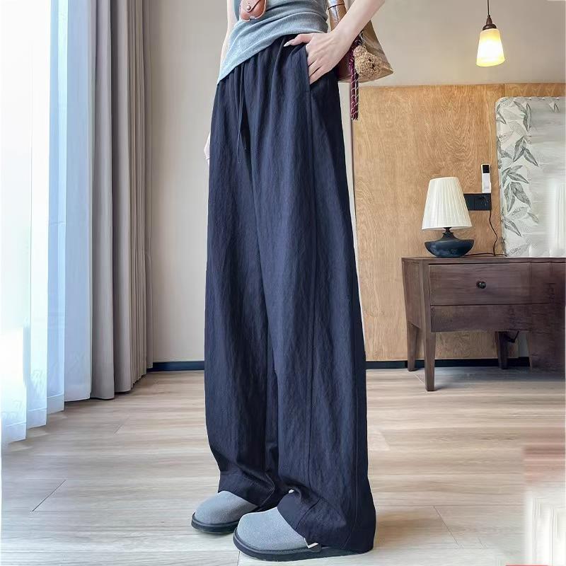 大码牛仔蓝冰丝速干阔腿裤女2025新款胖mm夏季薄款宽松慵懒梧桐裤