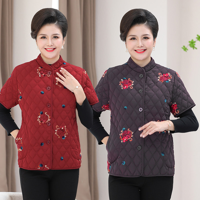 中老年女装冬装棉衣外套加肥加大特大码胖太太冬季妈妈棉马甲半袖