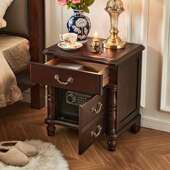 美式 全实木床头柜带保险箱一体核桃木原木复古卧室储物床边柜 802