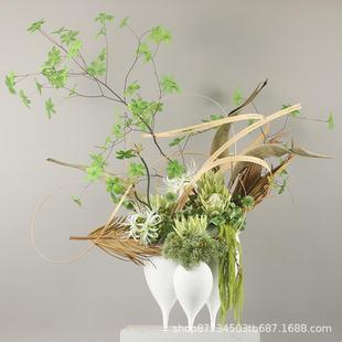 新中式日式仿真吊钟架构花艺绿植样板间售楼部酒店民宿大堂前吧台