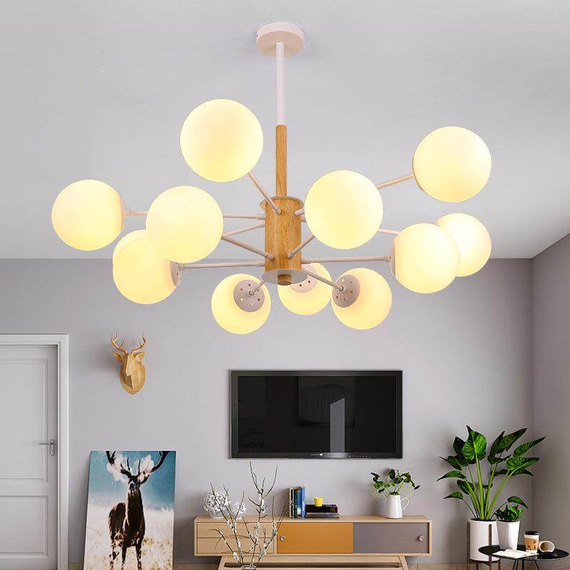 卓迩北欧简约客厅吊灯时尚后现代创意木艺魔豆灯大厅多色分子吊灯