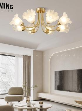 全铜工艺多头玻璃半吸顶灯具名宿法式极简客厅卧室吸顶灯85073